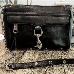 Rebecca Minkoff Purse Black Leather Mini MAC Silver Hardware Crossbody Bag Studs